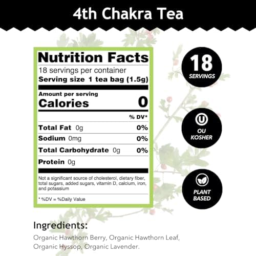 Buddha Teas - 4th Chakra Tea - Organic Herbal Tea - For Balance, Love & Forgiveness - With Hawthorn Berry, Lavender, Hyssop & Rose Quartz Essence - OU Kosher - 18 Tea Bags (Pack of 1)