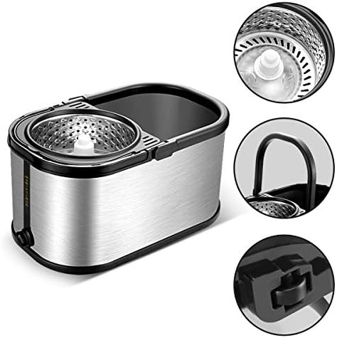 Spin Mop and Bucket with Wringer Set for Home,360° Mop and Bucket with Separate Clean and Dirty Water,Wet Dust Mop for Floor Cleaning with Extra Refills (Silver)