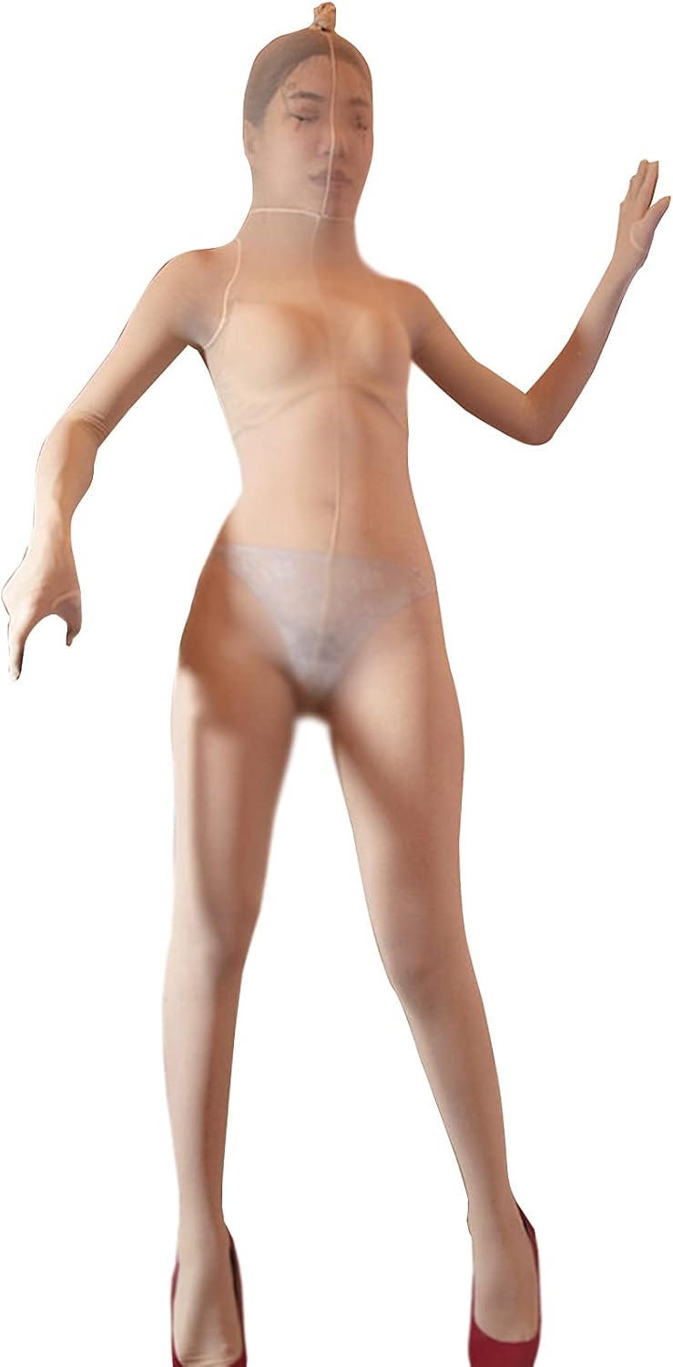 BEFASY Women Men Sexy Velvet Full Bodystocking See Through Sheer Bodysuit Catsuit with 5 Finger Gloves Hood