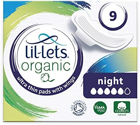 Lil-Lets Organic Night Pads | 9 Pads with Wings | Medium to Heavy Flow