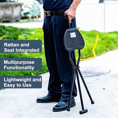 Folding Cane Walking Stick with Seat - 2 in 1 Cane Seat Stool Portable Mobility Aid Chair for Women Man,Lightweight Crutch Stool Walking Canes with Seats for Seniors Elderly, Holding 300lbs