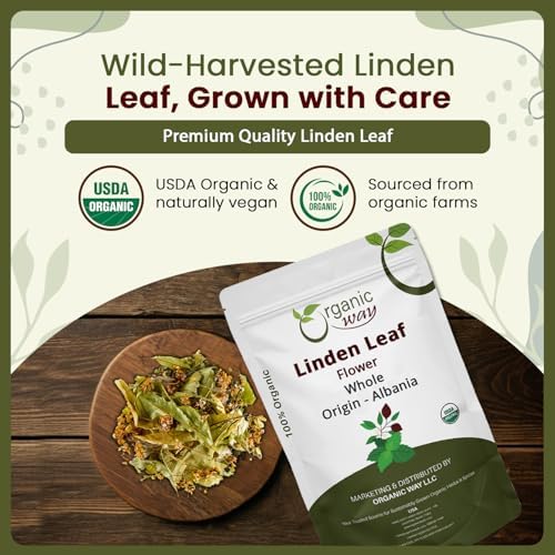 Organic Way Linden Flower & Leaf Herbal Tea Blossom & Culinary Use | European Wild-Harvest | Kosher & USDA Certified | Vegan, Non-GMO & Gluten Free | 100% Raw from Albania (2 Oz)