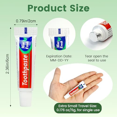 50 Tubes Travel Size Toothpaste in Bulk, Mini Small Toothpaste Mint Flavor Toothpastes for Guests Homeless Hotel Charity Toiletries Camping, 0.176oz/5g