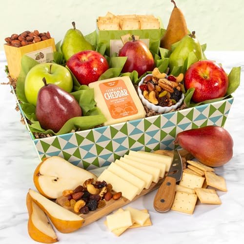 A Gift Inside Fruitfully Classic Happy Birthday Fresh Fruit Basket with Cheese and Nuts
