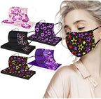 50 Pack Adults Spring Disposable Face_Masks with Floral Printed Designs 3-Ply Breathable_Mask with Nose Wire for Outdoor