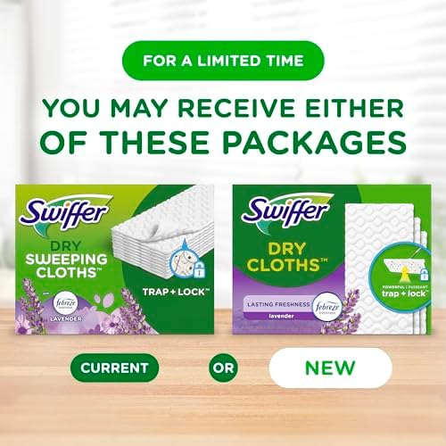 Swiffer Sweep + Mop, Dry Pads Refill, Floor Cleaner for Dirt, Dust, Hair, Cleaning Cloths for Mopping Home, Bathroom, Kitchen, Dust Mop, Floor Duster, Lavender, 52ct