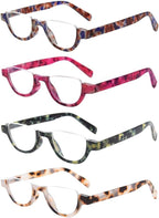 4 Pairs of Colorful Fashion Half Moon Frame Reading Glasses Spring Hinge Male and Female Readers