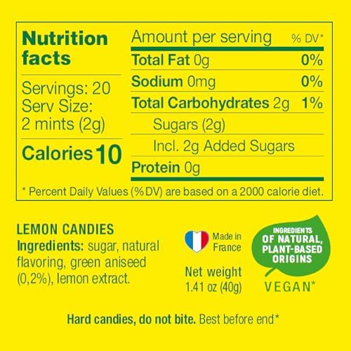 Les Anis de Flavigny Candy Mints, The French Mints, Vegan, Non-GMO, Made in France, Lemon Flavor, 40g Box, 2-Pack