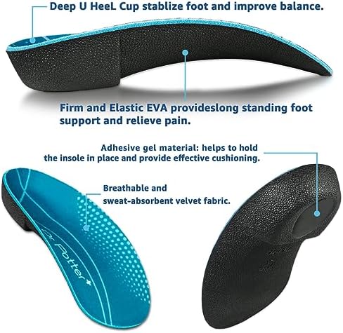 3/4 Orthotic Insoles, Shoe Inserts for Plantar Fasciitis Relief, High Arch Support Inserts for Flat Feet, Over-Pronation and Heel Pain (X-Small(Men's 3-4.5 / Women's 4-5.5))
