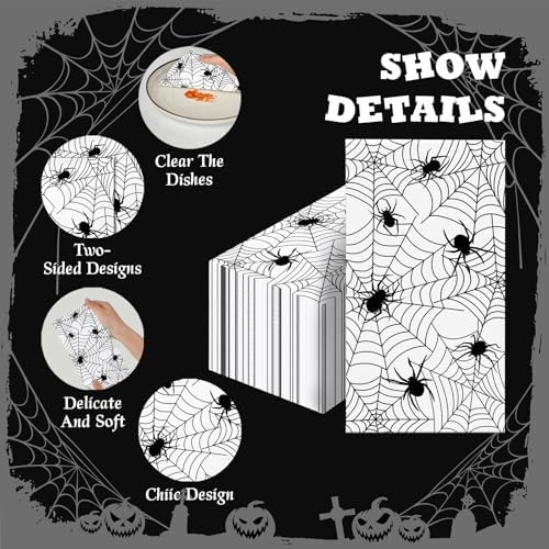 100 PCS Halloween Napkins - Spider Webs Design, Cocktail Disposable Paper Napkins, Decorative Dinner Hand Napkin for Festival Birthday Party Decoration