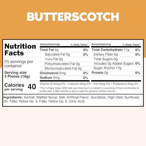 Sugar Free Butterscotch Hard Candy Bulk Bag Holiday Candies - 1 Pound Approx. 75 Individually Wrapped Butter Scotch Flavored Sugar Free Candy For Treats & Snacks - Taboom Candy
