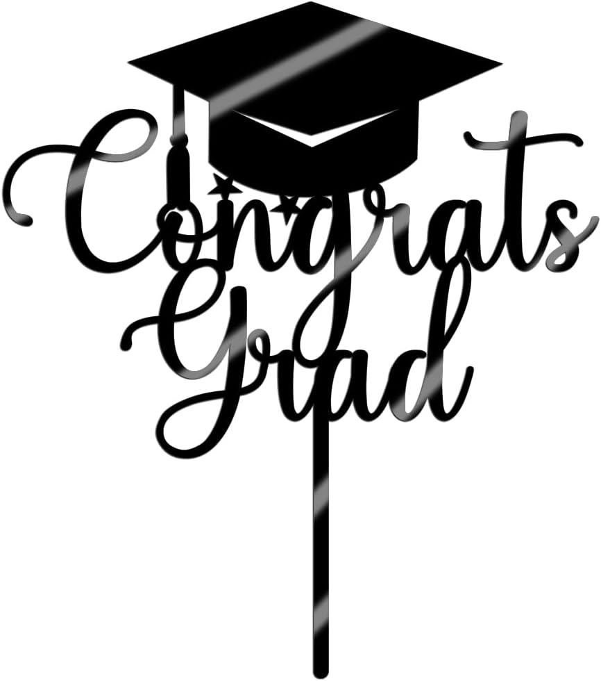 Sleyberoy Congrats Grad Cake Topper, 2025 Graduation Cake Toppers,Graduate Party Decor,Congratulations 2025 High School/College/Senior Graduation Party Supplie(Acrylic black)