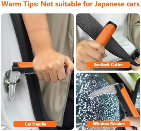 Car Door Handle for Elderly, 3-in-1 Car Handle Assist for Seniors, Portable Auto Cane Vehicle Support Handle, 500 lbs Capacity, Non-Slip Door Assist Bar (Orange, 2-Pack)