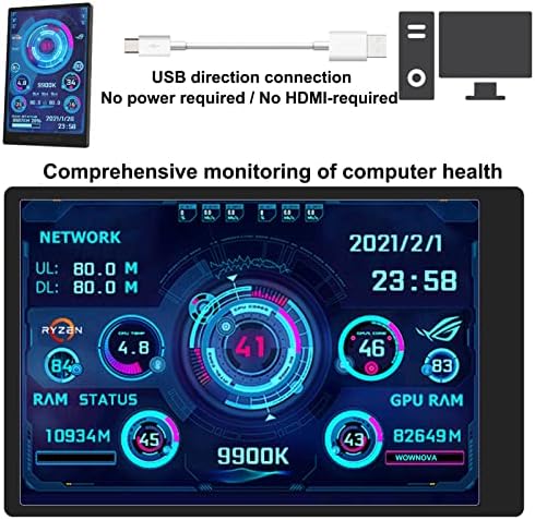 WOWNOVA PC Temperature Display, Computer Temp Monitor, ARGB Case, IPS USB Mini Screen, CPU RAM HDD Data Monitor