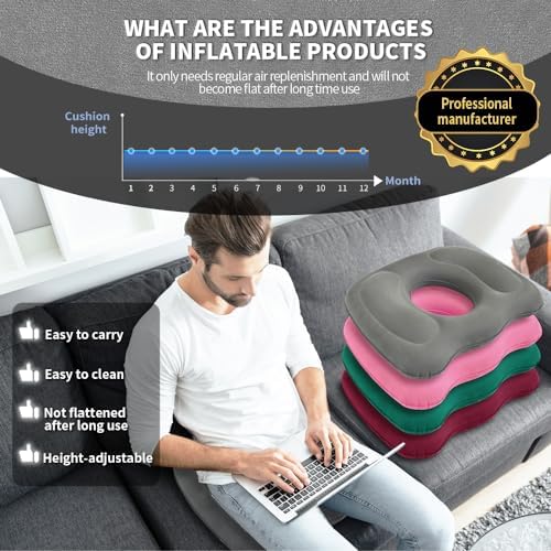Nevife Inflatable donut cushion for Tailbone Pain Relief-Orthopedic Hemorrhoid & Sciatica Seat Cushion-Coccyx Cushion for Postpartum Pregnancy,Office Chair,Car,Wheelchair&Post-Surgical Recovery (Gray)