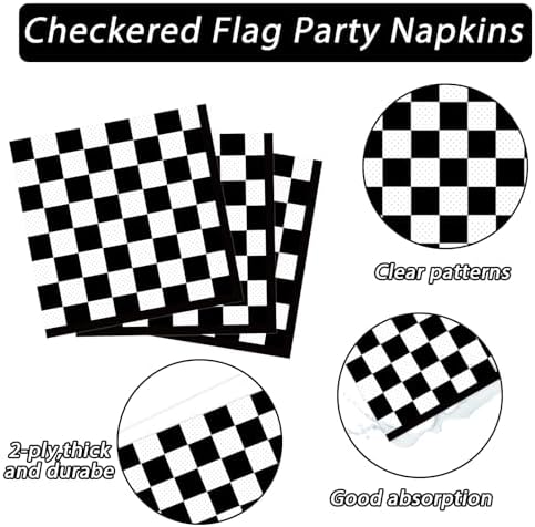 100 Pack Black and White Checkered Flag Party Napkins Disposable Race Car Birthday Party Supplies Racing Car Theme Party Paper Lunch Napkins for Baby Shower Kids Men Party Decorations Favors