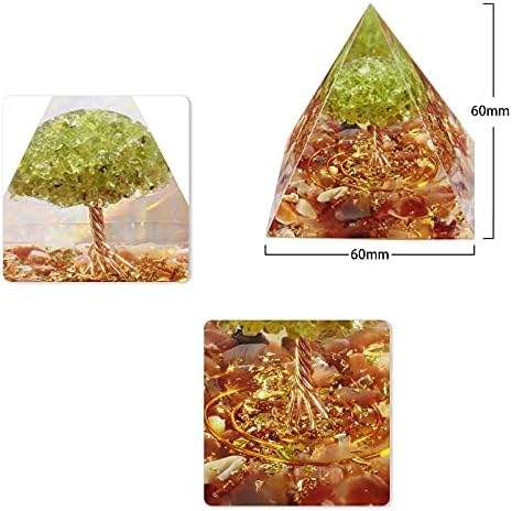 SUNYIK Orgone Pyramid & Orgone Pendulum Set, Tree of Life Orgonite Energy Generator & Orgone Crystal Points Pendulum for Divination Meditation Chakra Balancing, Carnelian