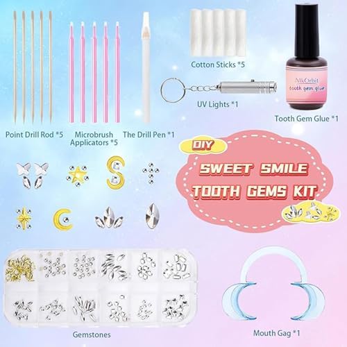 Tooth Gems Kit Fashionable, DIY Teeth Jewelry with Shiny Crystals,12+ Shapes, Temporary Teeth Gems Kit, Gold and Silver