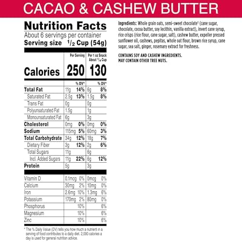 Bear Naked Granola Cereal, Whole Grain Granola, Breakfast Snacks, Cacao and Cashew Butter Crunch (3 Bags)