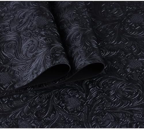 Solid Color Embossed Faux Leather Sheets 12 "x53 (30cm x 135cm) Embossed Texture Leather Fabric, Widely Used in Leather Earrings, Keychains, Sewing DIY Projects ﻿ (Black)