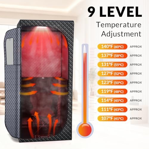Dry Infrared Sauna, Saunas Box with Red Light Therapy for Relaxation, Detox and Muscle Relief, 9 Levels Up to 140°F Personal Indoor Saunas Tent, Portable Sauna for Home, Bedroom, Living Room