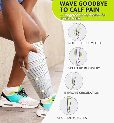 HiRui Calf Compression Wraps, 71" Adjustable Elastic Bandage Sleeves, Lower Leg Calf Support for Men & Women, Shin Splints Relief, Varicose Veins, Fitness, Running, Basketball, Soccer (1, White)