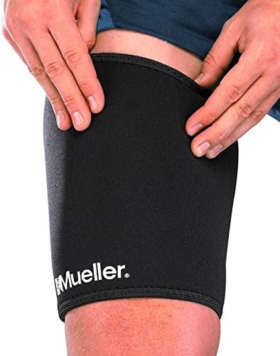 Mueller Sports Medicine Compression Thigh Sleeve for Men and Women, Leg Pain Relief Support, Ideal for Strains, Stiffness of Quads & Hamstrings, Fits Right or Left, Black