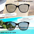 Bifocal Reading Sunglasses Womens, Square Sun Readers Outdoor Reading Glasses for Women UV400 Protection/Anti Glare