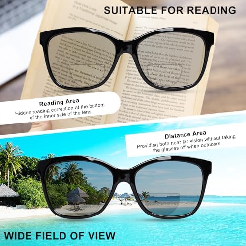 Bifocal Reading Sunglasses Womens, Square Sun Readers Outdoor Reading Glasses for Women UV400 Protection/Anti Glare