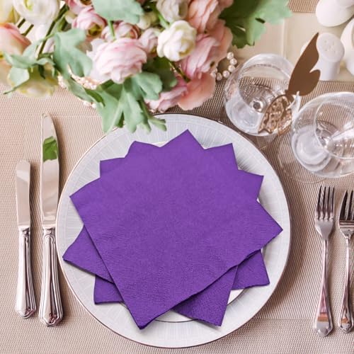 300 Count Purple Beverage Napkins,2-Ply Purple Cocktail Napkins,Disposable Purple Party Napkins for Dinner Wedding Birthday Party Graduation