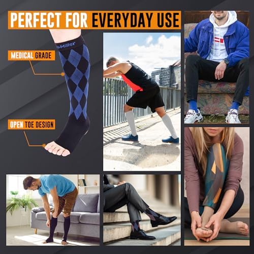 Doc Miller Open Toe Compression Socks for Men & Women, 20-30 mmHg Knee High Support, Toeless Design for Daily Leg Comfort, Breathable Nylon Spandex, 1 Pair