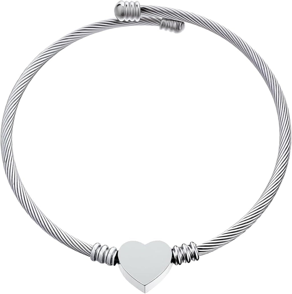 kelistom 316L Stainless Steel Love Heart Charm Bracelet for Women Romantic Gift Silver/Rose/18k Gold Plated OT Clasp Bracelets