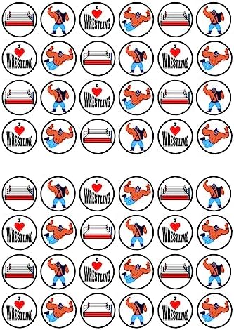 Wrestling Edible Cupcake Toppers, Wrestling Ring Edible Cake Decorations, Sports Party Cake Topper Decorations, Birthday Party Supplies for Men, 48 x 3cm / 1.18 inch Wafer Card Discs