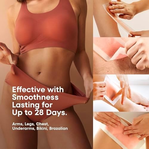 Wax Strips Hair Removal for Women: Natural Home & Travel Brazilian Body Waxing Strip for Bikini Armpit Leg - Vegan & Sensitive Skin Friendly, 40 Ct With Wipes