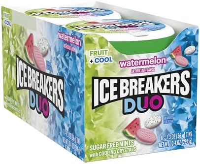 Ice Breakers Duo Fruit Plus Cool Watermelon Sugar Free Mints Tins, 1.3 oz (8 Count)