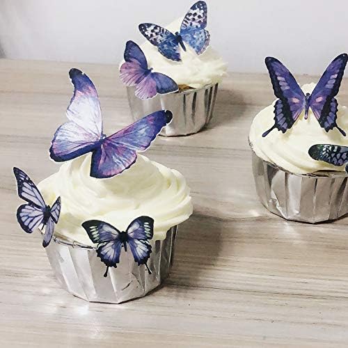Purple Butterfly Decorations for Cake Edible Wafer Paper Butterflies Cupcake Toppers set of 72