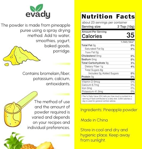 Pineapple Powder 8 oz, Spray-Dried, Quick-Dissolving - Natural Vitamin C, Manganese & Bromelain - Great for Smoothies, Baking, Sauces & Teas