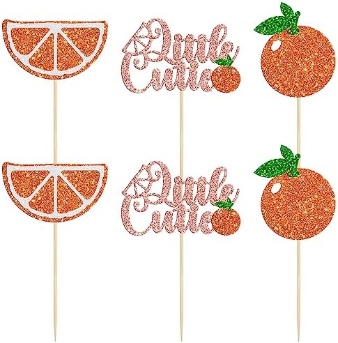 Gyufise 24Pcs Little Cutie Cupcake Toppers Glitter Fruit Theme Orange Cupcake Picks Citrus Cupcake Decoration for Baby Shower Kids Boys Girls Birthday Party Cake Decorations Supplies Rose Gold