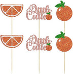 Gyufise 24Pcs Little Cutie Cupcake Toppers Glitter Fruit Theme Orange Cupcake Picks Citrus Cupcake Decoration for Baby Shower Kids Boys Girls Birthday Party Cake Decorations Supplies Rose Gold