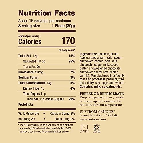 Enstrom Milk Chocolate Almond Toffee 1lb box | Handcrafted | Gluten Free | Kosher Dairy | All Natural