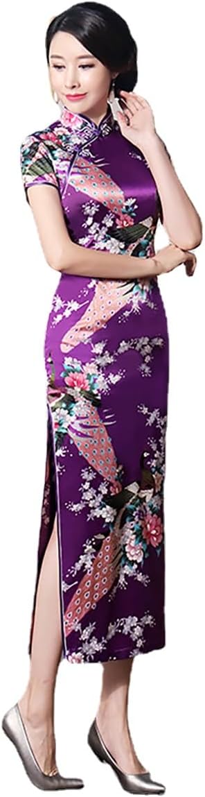 Chinese Style Dress Improves Cheongsam Temperament, Retro Long Silk Printed Daily Banquet Women's Performance Clothing