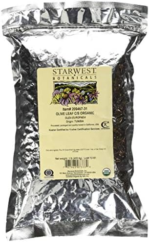 Starwest Botanicals Organic Olive Leaf - Dried Olive Leaves for Tea, Herbal Blends, Salads, Marinades, Seasonings, & More, Cut and Sifted Herb, Olea Europaea, Non GMO - Bulk 1 lb Bag