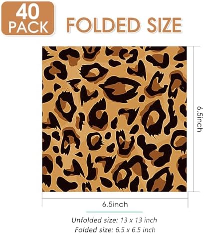 40pcs Leopard Print Party Napkins Disposable Decorative Paper Napkins for Jungle Luncheon Napkins Animals Safari Cheetah Theme Birthday Party Supplies 6.5×6.5 Inch