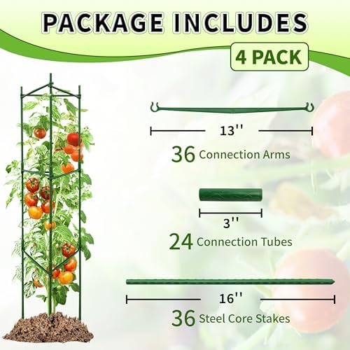 TCBWFY 4-Pack 48-Inch Adjustable Tomato Cages, Heavy-Duty Metal Plant Support Trellis for Garden and Pots, DIY Tomato Stakes, Height Adjustable 16 to 192 Inches