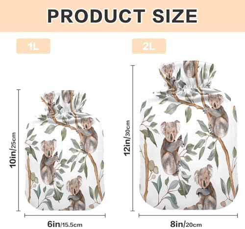 Cute Koala Leaves Hot Cold Water Bottle with Fleece Cover PVC Hot Water Bag 1 Liter