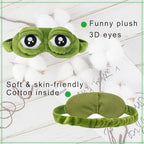 2Pcs Sleep Eye Mask for Women Kids, Shinywear Eye Mask for Sleeping, Cute Sad Frog Blindfold Plush Funny Eye Shade Cover for Travel Yoga Nap Block Out Light - Soft Cotton Inside for Sensive Skin