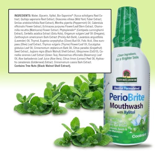 Nature's Answer Periobrite Cool Mint All-Natural Mouthwash | Promotes Healthy Teeth & Gums | Fights Bad Breath | Flouride-Free, Alcohol-Free & Gluten-Free | No Articial Preservatives 16oz (2 Pack)