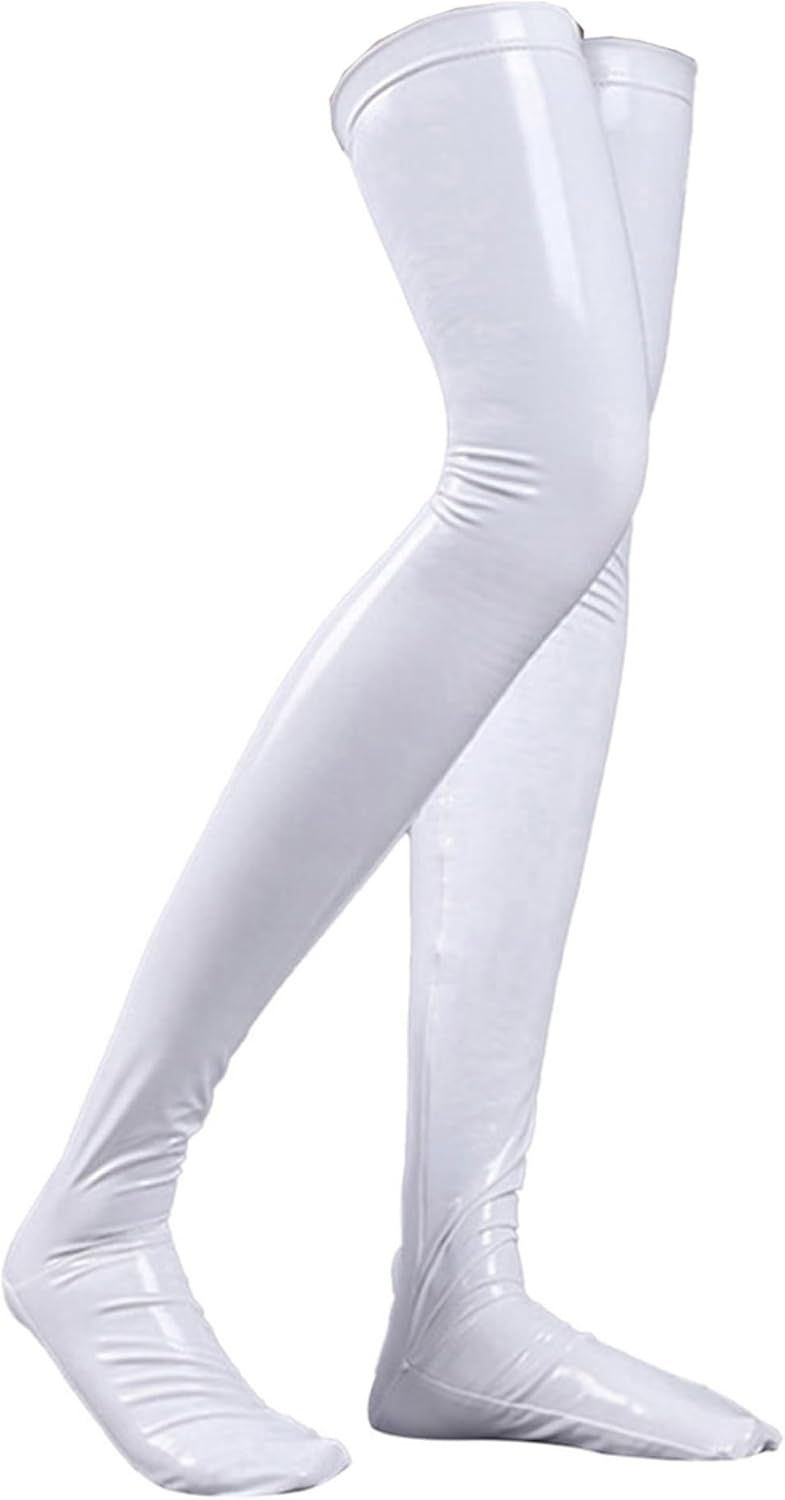 Women's Latex Wetlook Extra Long Stockings Striped Thigh High Stockings Knee High Socks