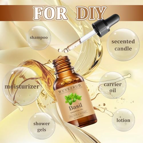 Basil Essential Oils 60ML, Pure Basil Essential Oil for Aromatherapy Diffuser - 2 Fl Oz