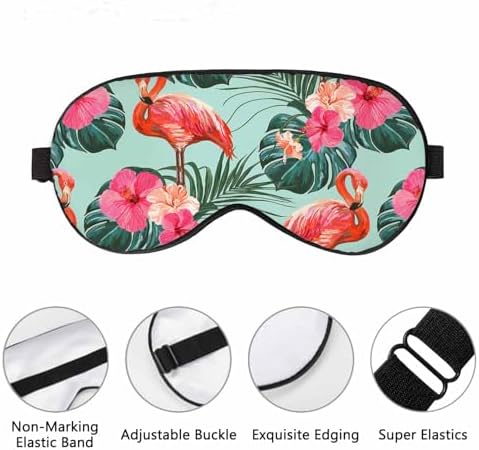 Flamingo Sleep Eye Mask Beautiful Floral Summer Tropical Palm Leaves Hibiscus Men Women Sleep Mask with Adjustable Strap Eye Cover Eye Shade for Travel, Nap,Meditation